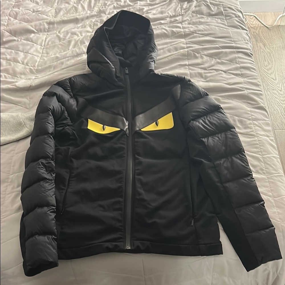 Fendi Black Hooded Jacket with Yellow Accents
